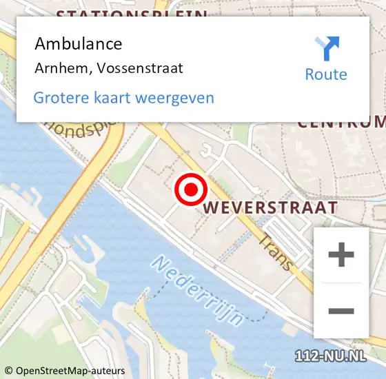 Locatie op kaart van de 112 melding: Ambulance Arnhem, Vossenstraat op 1 oktober 2020 10:41