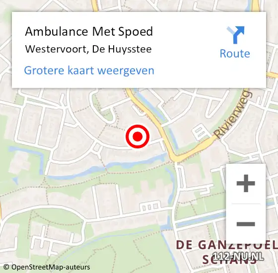 Locatie op kaart van de 112 melding: Ambulance Met Spoed Naar Westervoort, De Huysstee op 1 oktober 2020 10:49