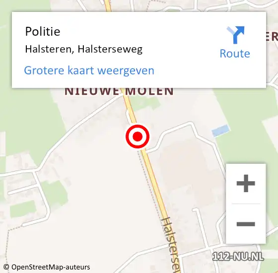 Locatie op kaart van de 112 melding: Politie Halsteren, Halsterseweg op 1 oktober 2020 11:07