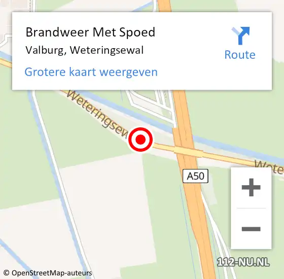 Locatie op kaart van de 112 melding: Brandweer Met Spoed Naar Valburg, Weteringsewal op 1 oktober 2020 13:08
