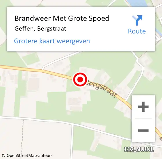 Locatie op kaart van de 112 melding: Brandweer Met Grote Spoed Naar Geffen, Bergstraat op 1 oktober 2020 13:57