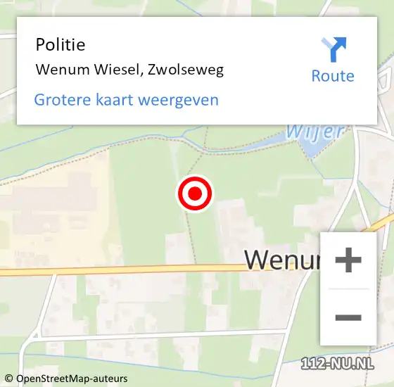 Locatie op kaart van de 112 melding: Politie Wenum Wiesel, Zwolseweg op 1 oktober 2020 17:14