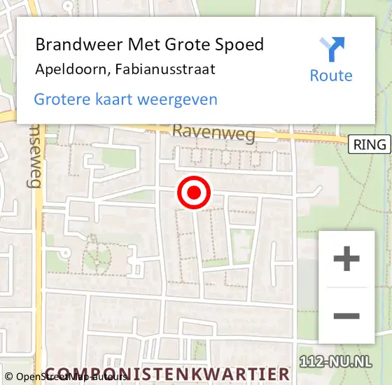 Locatie op kaart van de 112 melding: Brandweer Met Grote Spoed Naar Apeldoorn, Fabianusstraat op 1 oktober 2020 17:32