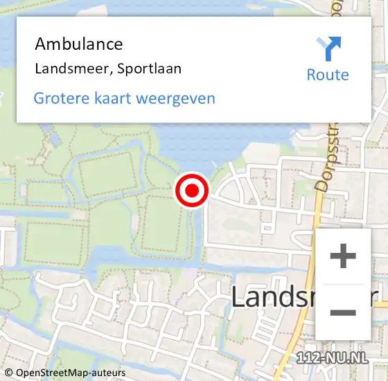 Locatie op kaart van de 112 melding: Ambulance Landsmeer, Sportlaan op 1 oktober 2020 19:09