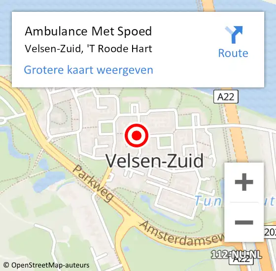 Locatie op kaart van de 112 melding: Ambulance Met Spoed Naar Velsen-Zuid, 'T Roode Hart op 1 oktober 2020 22:47