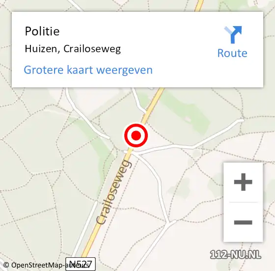 Locatie op kaart van de 112 melding: Politie Huizen, Crailoseweg op 1 oktober 2020 23:25