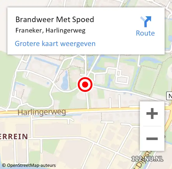 Locatie op kaart van de 112 melding: Brandweer Met Spoed Naar Franeker, Harlingerweg op 2 oktober 2020 00:20