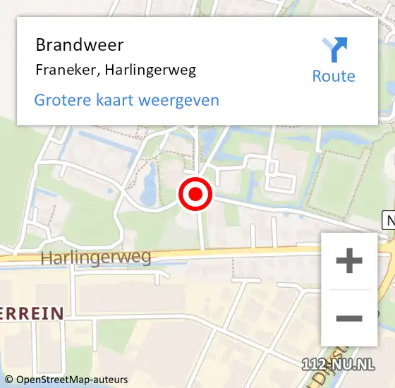 Locatie op kaart van de 112 melding: Brandweer Franeker, Harlingerweg op 2 oktober 2020 00:25