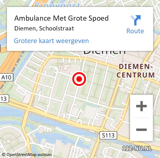 Locatie op kaart van de 112 melding: Ambulance Met Grote Spoed Naar Diemen, Schoolstraat op 2 oktober 2020 00:53