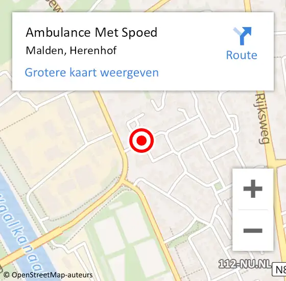 Locatie op kaart van de 112 melding: Ambulance Met Spoed Naar Malden, Herenhof op 2 oktober 2020 03:10