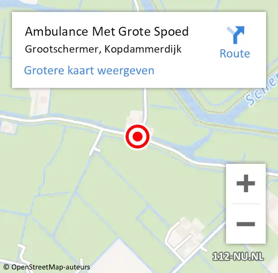 Locatie op kaart van de 112 melding: Ambulance Met Grote Spoed Naar Grootschermer, Kopdammerdijk op 2 oktober 2020 03:44