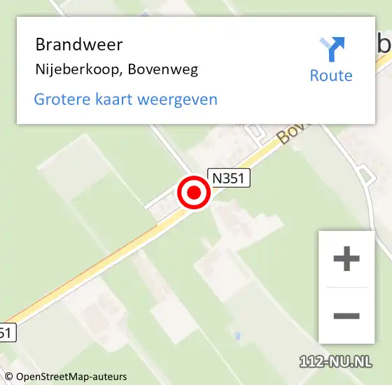 Locatie op kaart van de 112 melding: Brandweer Nijeberkoop, Bovenweg op 2 oktober 2020 06:07