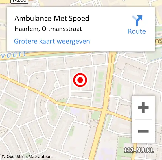 Locatie op kaart van de 112 melding: Ambulance Met Spoed Naar Haarlem, Oltmansstraat op 2 oktober 2020 09:28