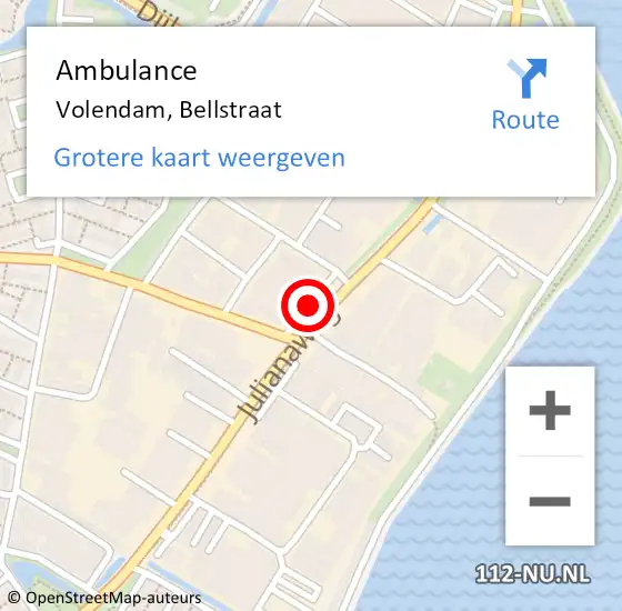 Locatie op kaart van de 112 melding: Ambulance Volendam, Bellstraat op 2 oktober 2020 12:19