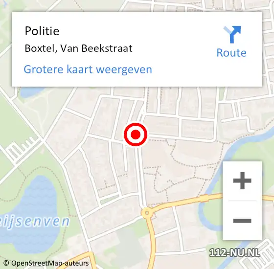 Locatie op kaart van de 112 melding: Politie Boxtel, Van Beekstraat op 2 oktober 2020 13:27