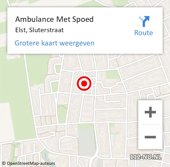 Locatie op kaart van de 112 melding: Ambulance Met Spoed Naar Elst, Sluterstraat op 2 oktober 2020 14:14