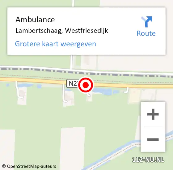 Locatie op kaart van de 112 melding: Ambulance Lambertschaag, Westfriesedijk op 2 oktober 2020 15:05