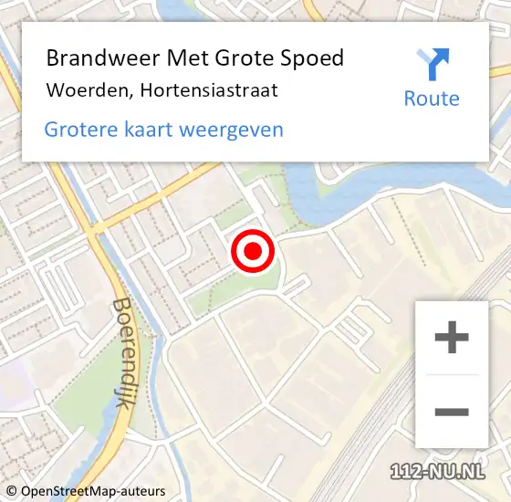 Locatie op kaart van de 112 melding: Brandweer Met Grote Spoed Naar Woerden, Hortensiastraat op 2 oktober 2020 15:59