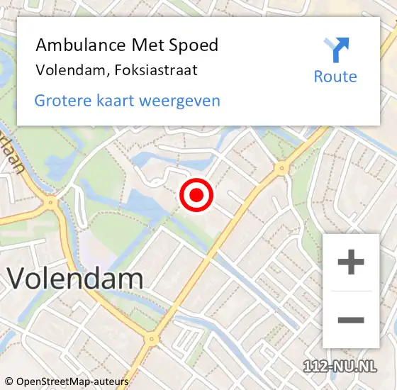 Locatie op kaart van de 112 melding: Ambulance Met Spoed Naar Volendam, Foksiastraat op 2 oktober 2020 18:13