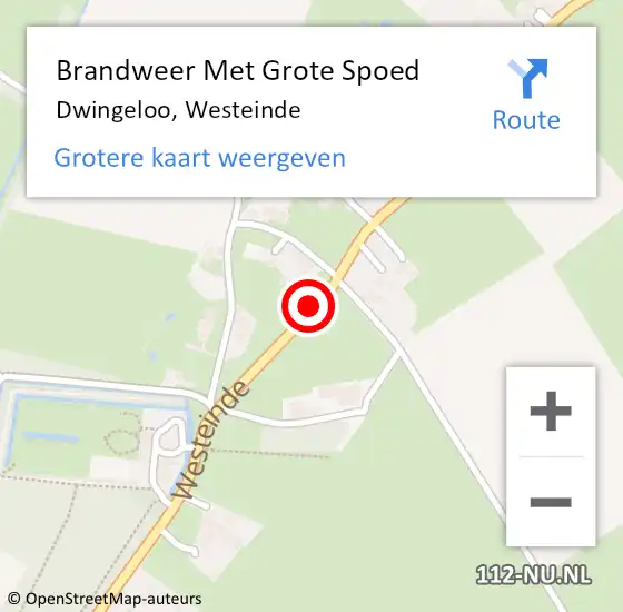 Locatie op kaart van de 112 melding: Brandweer Met Grote Spoed Naar Dwingeloo, Westeinde op 2 oktober 2020 20:09