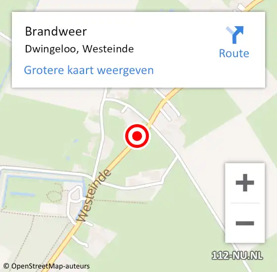 Locatie op kaart van de 112 melding: Brandweer Dwingeloo, Westeinde op 2 oktober 2020 20:10