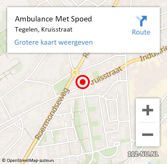 Locatie op kaart van de 112 melding: Ambulance Met Spoed Naar Tegelen, Kruisstraat op 20 mei 2014 19:02