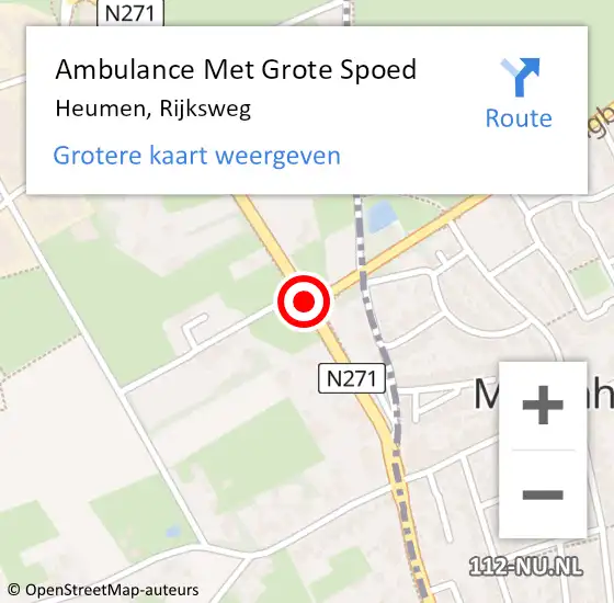 Locatie op kaart van de 112 melding: Ambulance Met Grote Spoed Naar Heumen, Rijksweg op 2 oktober 2020 22:17