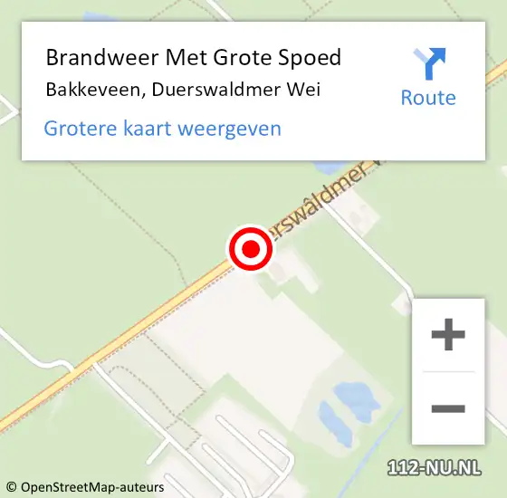 Locatie op kaart van de 112 melding: Brandweer Met Grote Spoed Naar Bakkeveen, Duerswaldmer Wei op 2 oktober 2020 23:16