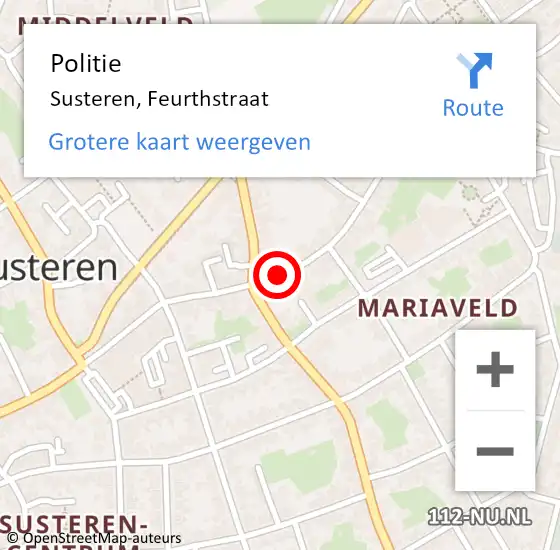 Locatie op kaart van de 112 melding: Politie Susteren, Feurthstraat op 3 oktober 2020 00:46