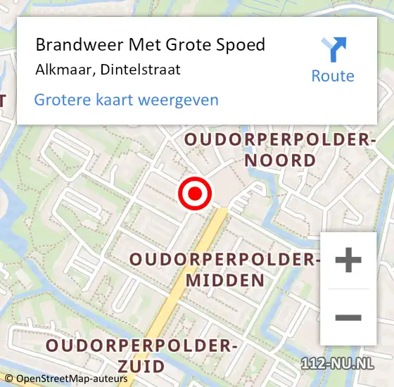 Locatie op kaart van de 112 melding: Brandweer Met Grote Spoed Naar Alkmaar, Dintelstraat op 3 oktober 2020 01:24