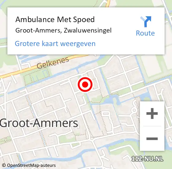 Locatie op kaart van de 112 melding: Ambulance Met Spoed Naar Groot-Ammers, Zwaluwensingel op 3 oktober 2020 05:13