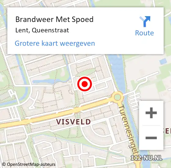 Locatie op kaart van de 112 melding: Brandweer Met Spoed Naar Lent, Queenstraat op 3 oktober 2020 23:28