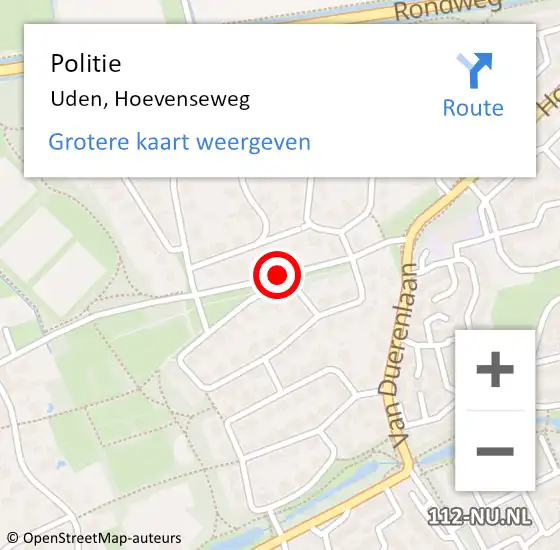 Locatie op kaart van de 112 melding: Politie Uden, Hoevenseweg op 4 oktober 2020 00:25