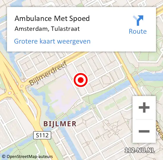 Locatie op kaart van de 112 melding: Ambulance Met Spoed Naar Amsterdam, Tulastraat op 4 oktober 2020 00:53