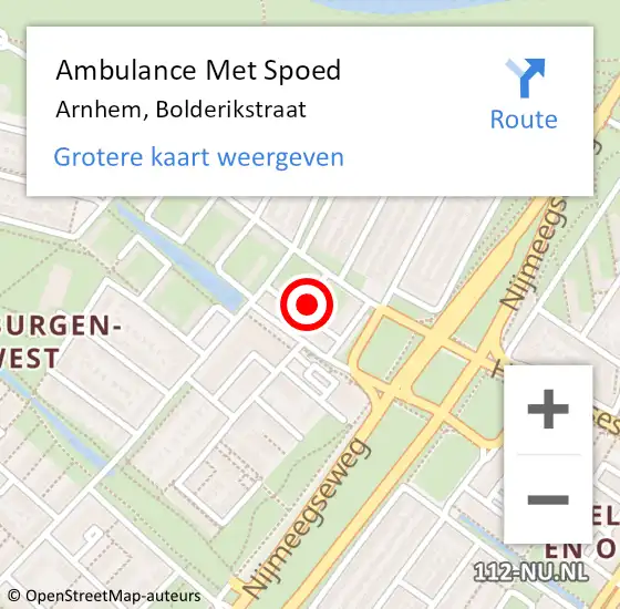 Locatie op kaart van de 112 melding: Ambulance Met Spoed Naar Arnhem, Bolderikstraat op 4 oktober 2020 02:06