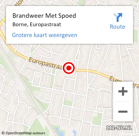 Locatie op kaart van de 112 melding: Brandweer Met Spoed Naar Borne, Europastraat op 4 oktober 2020 04:09