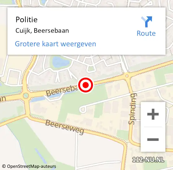 Locatie op kaart van de 112 melding: Politie Cuijk, Beersebaan op 4 oktober 2020 06:02