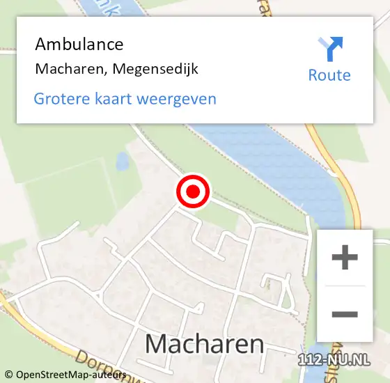 Locatie op kaart van de 112 melding: Ambulance Macharen, Megensedijk op 20 mei 2014 20:13