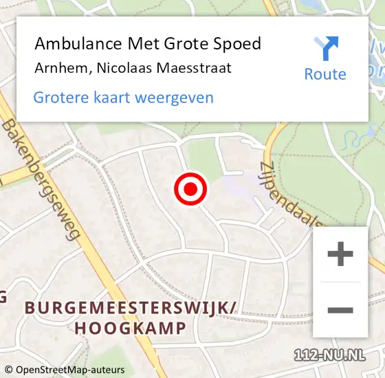 Locatie op kaart van de 112 melding: Ambulance Met Grote Spoed Naar Arnhem, Nicolaas Maesstraat op 4 oktober 2020 10:28