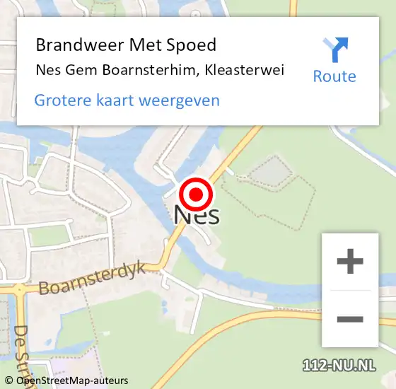 Locatie op kaart van de 112 melding: Brandweer Met Spoed Naar Nes Gem Boarnsterhim, Kleasterwei op 2 oktober 2013 15:04