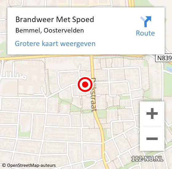 Locatie op kaart van de 112 melding: Brandweer Met Spoed Naar Bemmel, Oostervelden op 4 oktober 2020 11:12