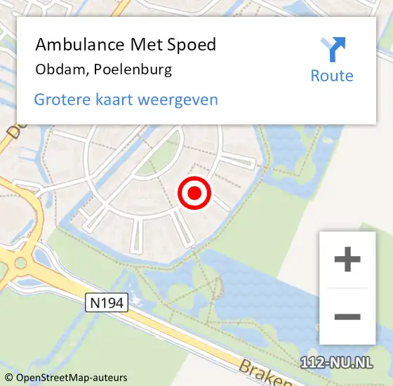 Locatie op kaart van de 112 melding: Ambulance Met Spoed Naar Obdam, Poelenburg op 4 oktober 2020 11:19