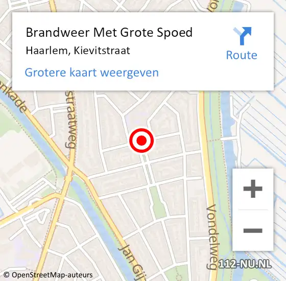 Locatie op kaart van de 112 melding: Brandweer Met Grote Spoed Naar Haarlem, Kievitstraat op 4 oktober 2020 11:56