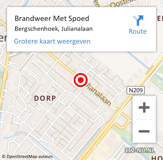 Locatie op kaart van de 112 melding: Brandweer Met Spoed Naar Bergschenhoek, Julianalaan op 4 oktober 2020 12:30