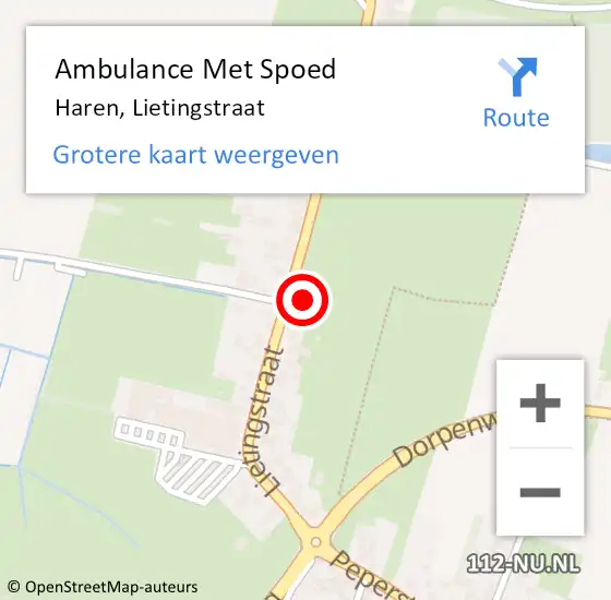 Locatie op kaart van de 112 melding: Ambulance Met Spoed Naar Haren, Lietingstraat op 20 mei 2014 20:47