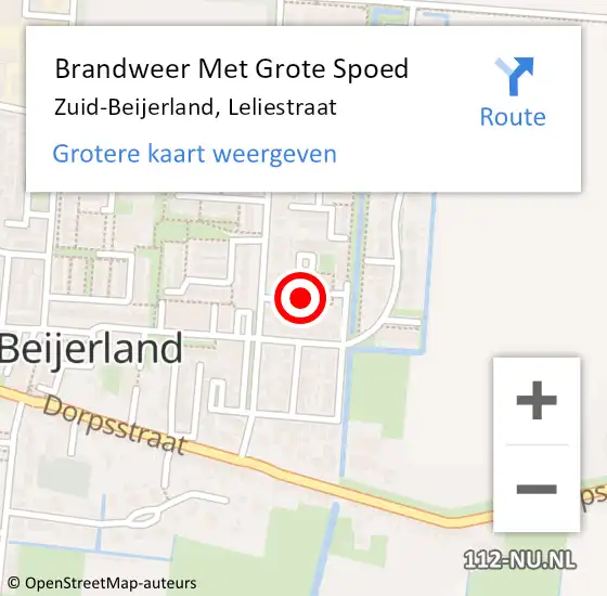 Locatie op kaart van de 112 melding: Brandweer Met Grote Spoed Naar Zuid-Beijerland, Leliestraat op 4 oktober 2020 14:46