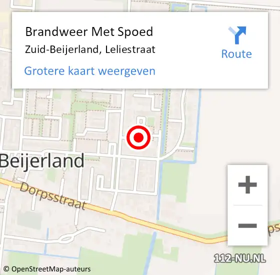 Locatie op kaart van de 112 melding: Brandweer Met Spoed Naar Zuid-Beijerland, Leliestraat op 4 oktober 2020 14:52