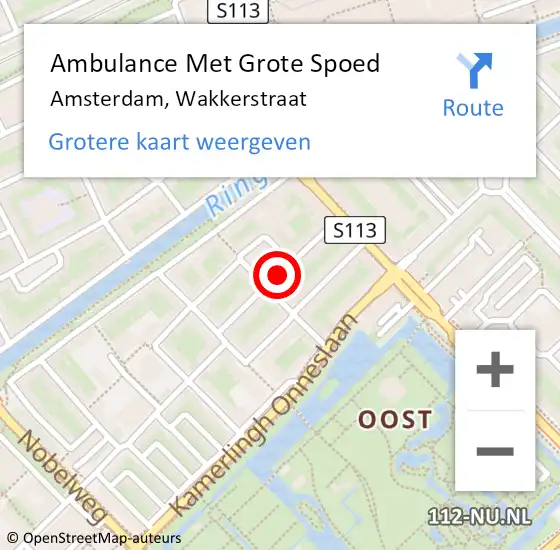 Locatie op kaart van de 112 melding: Ambulance Met Grote Spoed Naar Amsterdam, Wakkerstraat op 4 oktober 2020 16:58