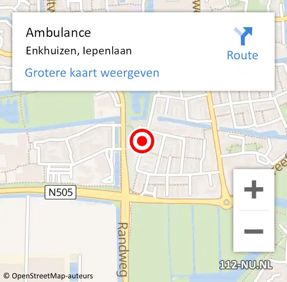 Locatie op kaart van de 112 melding: Ambulance Enkhuizen, Iepenlaan op 4 oktober 2020 18:23