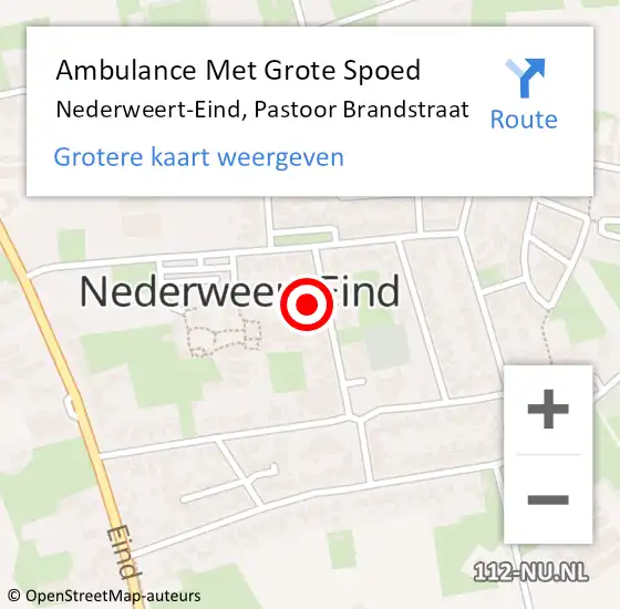 Locatie op kaart van de 112 melding: Ambulance Met Grote Spoed Naar Nederweert-Eind, Pastoor Brandstraat op 4 oktober 2020 18:54